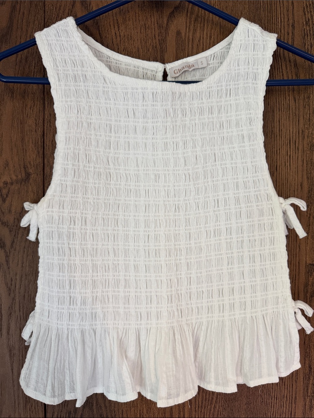 Ghanda White Smocked Ruffle Tank with Side Ties